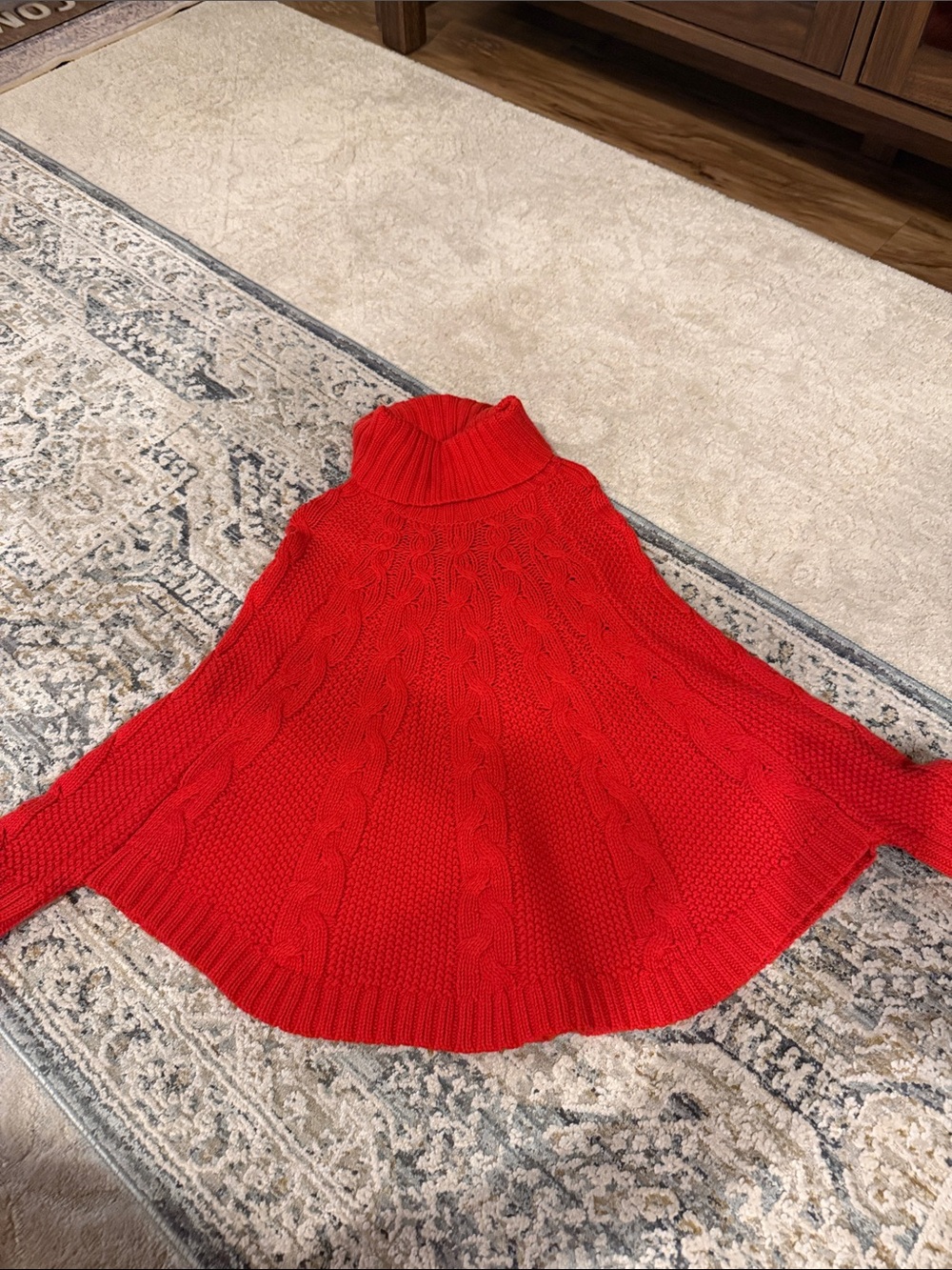 Carter's Bright Red Cable Knit Turtleneck Poncho Sweater